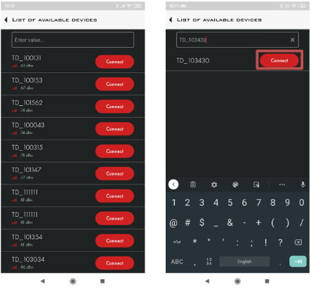 Lista de dispositivos disponíveis