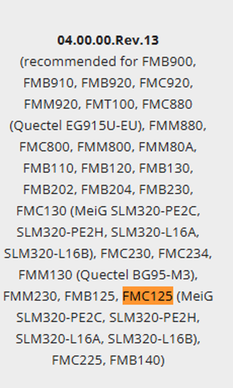 Busca da versão recomendada para o modelo FMC125