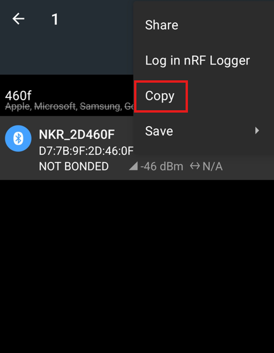 Selecionar a opção Copy no aplicativo