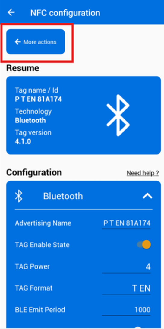 Selecionar More actions e Write the tag