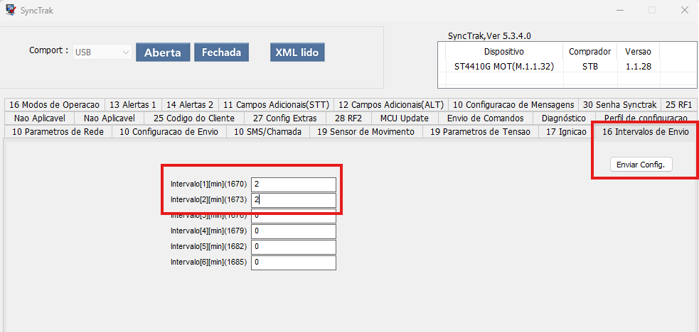 Intervalos de envio SyncTrack