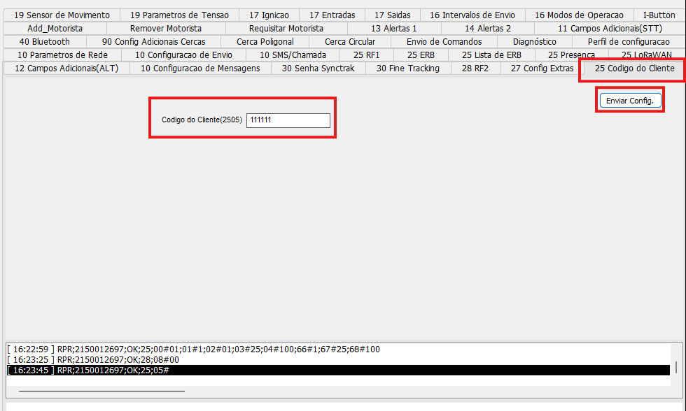 Configuração do código do cliente