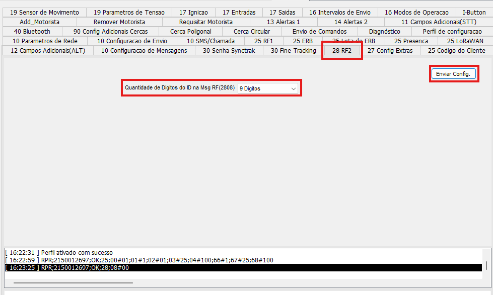 Configuração RF2 com 9 dígitos